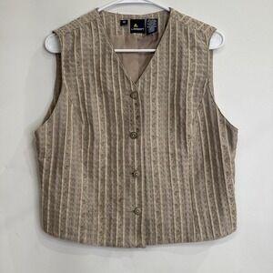 Vintage Liz Sport‎ Womens V-Neck Striped Floral Embroidered Vest Size 12 Lined